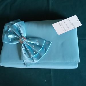 New with tag Milano marine blue silk and rhinestone bow embellished handbag